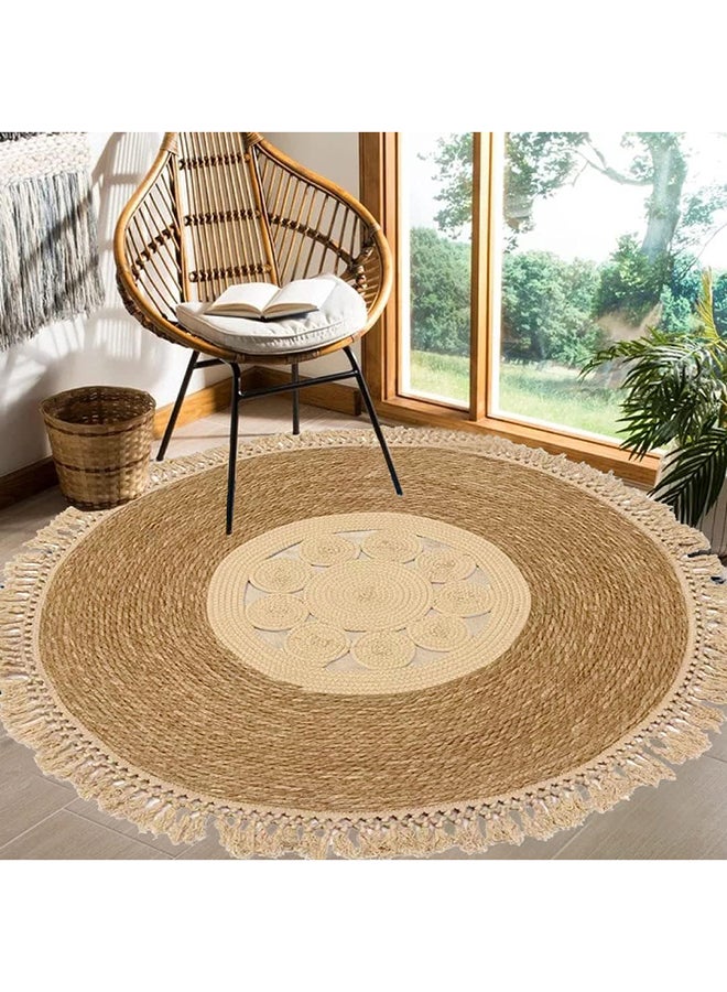 HOME TASTE Hometaste Natural Jute Braided Round Carpet Mat - Yoga Mat, Heavy Carpet Runner With Anti-Slip Backing For Living Room And Bedroom Decor (100X100Cm) 
