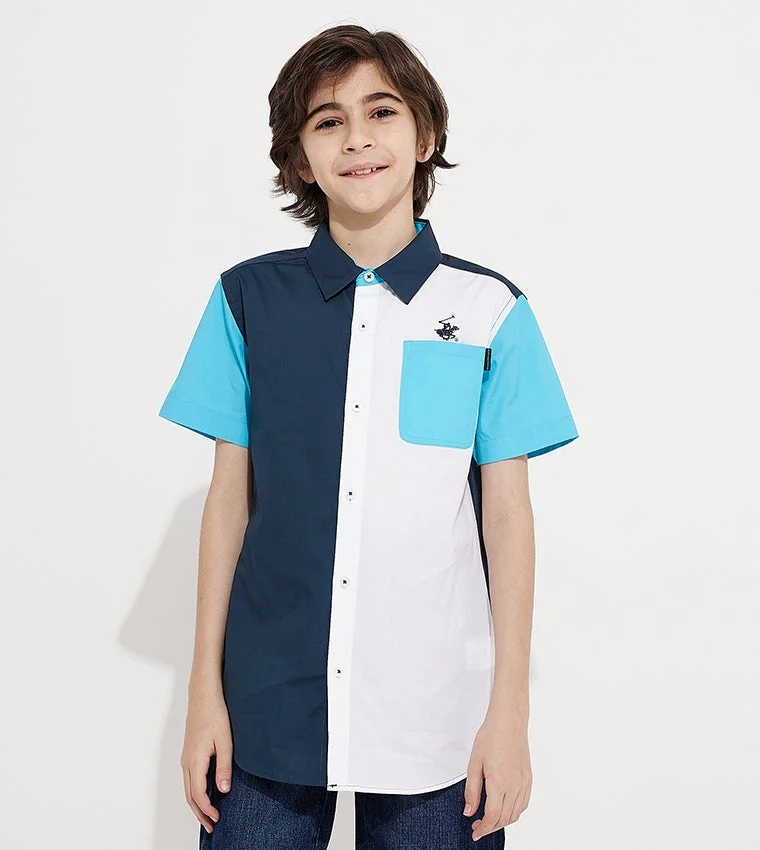 Color-blocked short-sleeved shirt