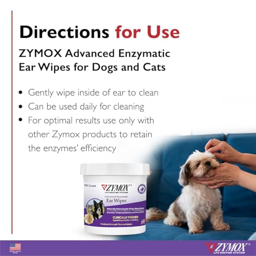Zymox Advanced Enzymatic Ear Wipes for Dogs and Cats - for Dirty, Waxy, Smelly Ears - Premium Strength Ear Cleaner Wipes - Non-Irritating - Hypoallergenic (100 Count-Pack of 2) - Image 3