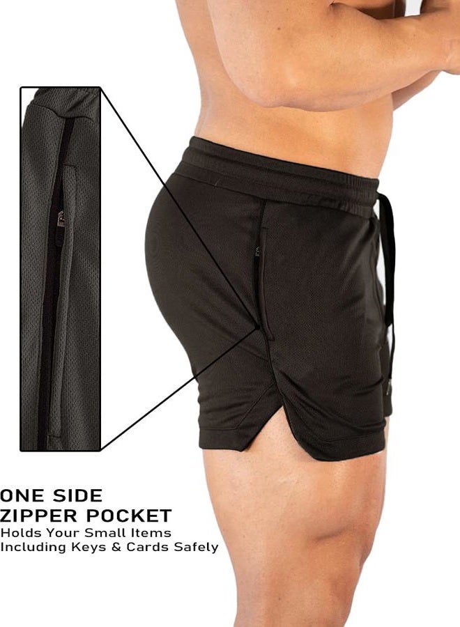 FLYFIREFLY Men's Gym Workout Shorts Running Lightweight Athletic Short Pants Bodybuilding Training, Black, S - Image 4