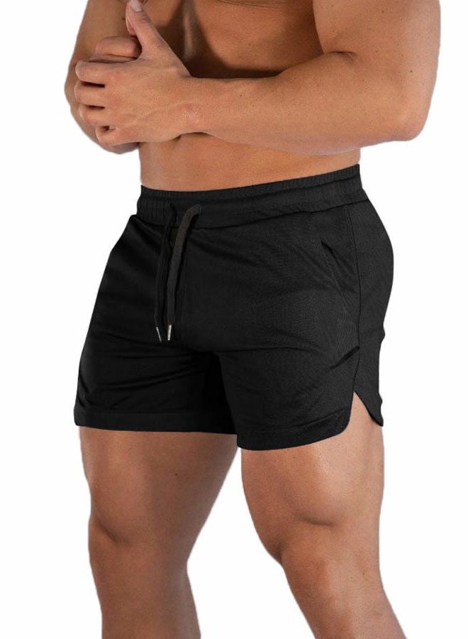 FLYFIREFLY Men's Gym Workout Shorts Running Lightweight Athletic Short Pants Bodybuilding Training, Black, S - Image 1