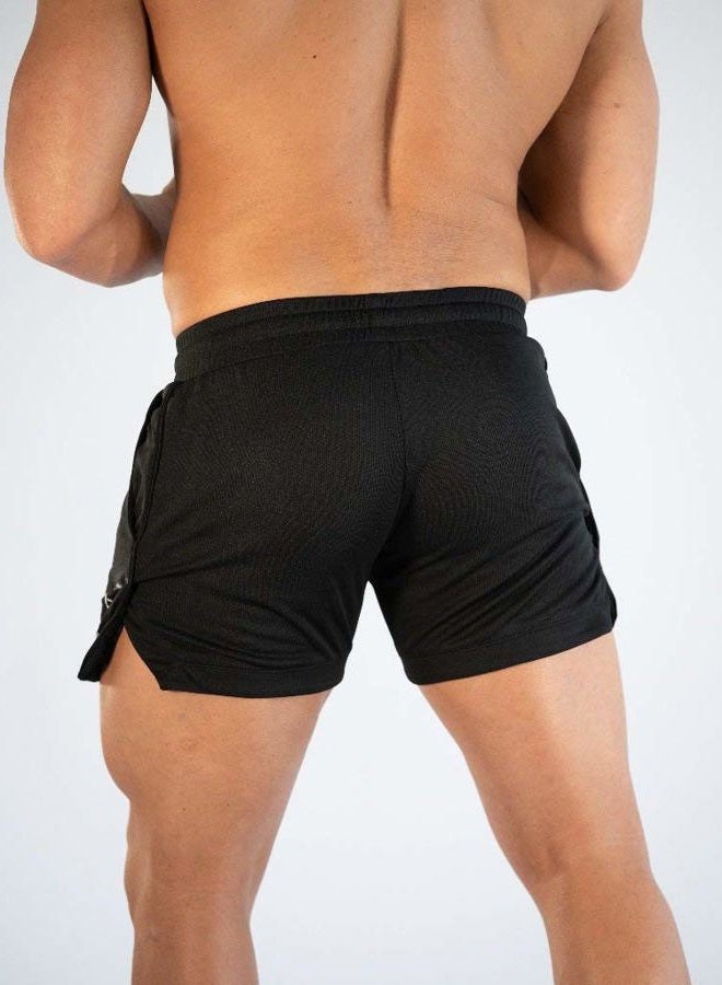 FLYFIREFLY Men's Gym Workout Shorts Running Lightweight Athletic Short Pants Bodybuilding Training, Black, S - Image 2