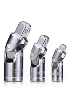 Universal Joint Socket Set, Chrome Vanadium Steel Swivel Adapter Ratchet Sleeve Manual Tool Design All The Hexagonal Side Handle 1/4IN, 3/8IN, 1/2IN 3PCS
