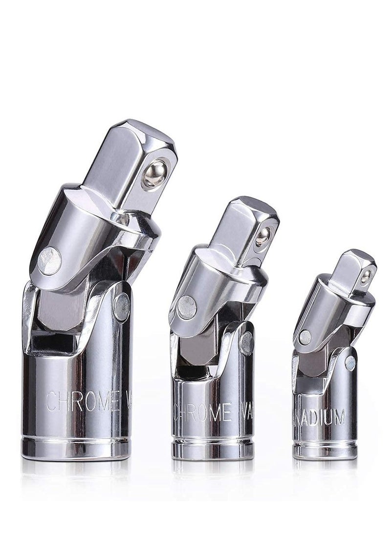 Y&D - Universal Joint Socket Set, Chrome Vanadium Steel Swivel Adapter Ratchet Sleeve Manual Tool Design All The Hexagonal Side Handle 1/4IN, 3/8IN, 1/2IN 3PCS - Image 1