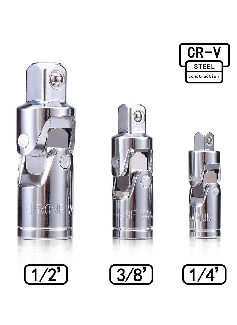 Y&D - Universal Joint Socket Set, Chrome Vanadium Steel Swivel Adapter Ratchet Sleeve Manual Tool Design All The Hexagonal Side Handle 1/4IN, 3/8IN, 1/2IN 3PCS - Image 1