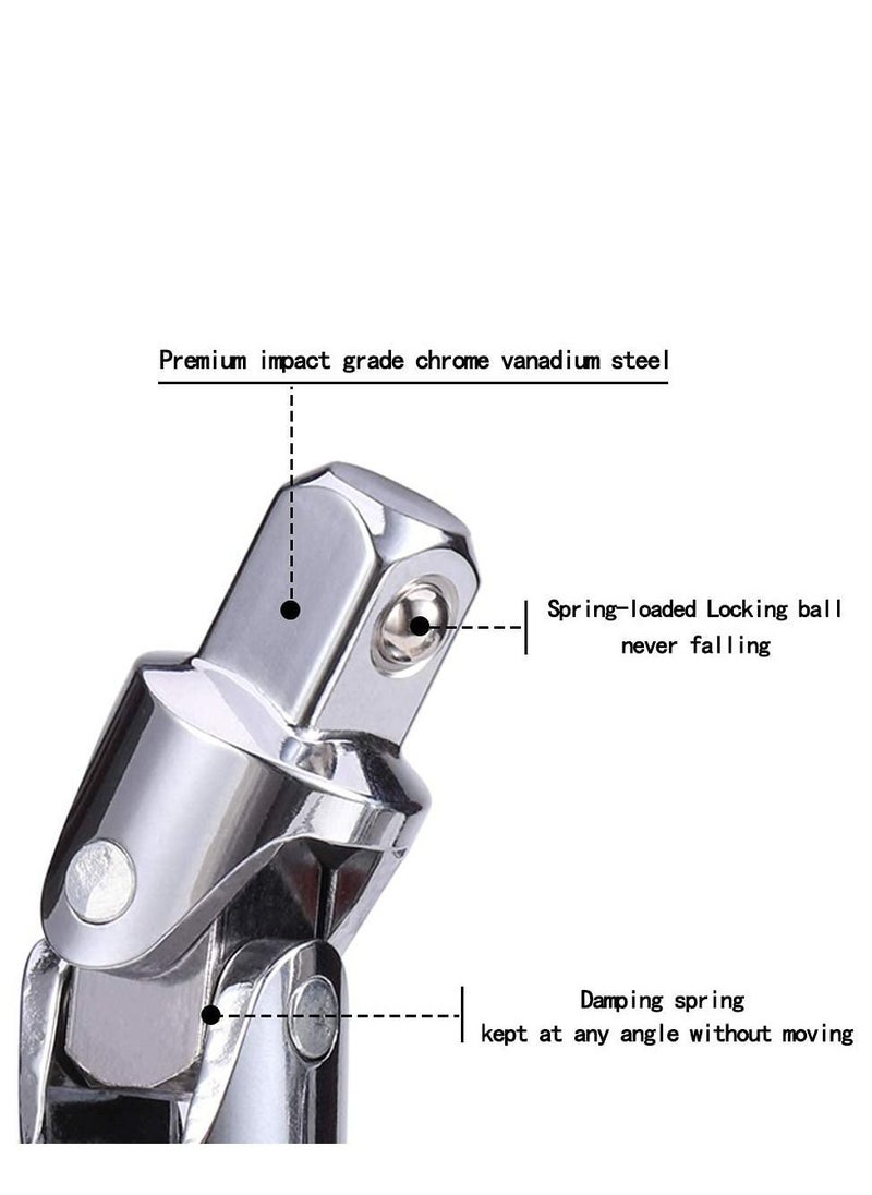 Y&D - Universal Joint Socket Set, Chrome Vanadium Steel Swivel Adapter Ratchet Sleeve Manual Tool Design All The Hexagonal Side Handle 1/4IN, 3/8IN, 1/2IN 3PCS - Image 1