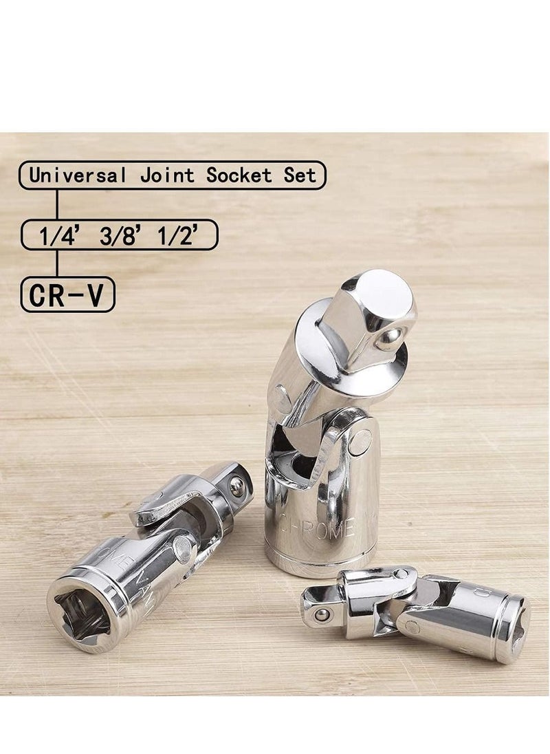 Y&D - Universal Joint Socket Set, Chrome Vanadium Steel Swivel Adapter Ratchet Sleeve Manual Tool Design All The Hexagonal Side Handle 1/4IN, 3/8IN, 1/2IN 3PCS - Image 1