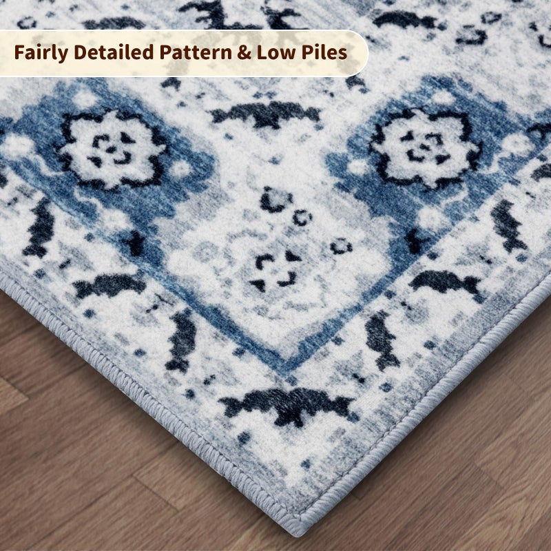 LBRO2M Boho Area Rug 8X10 Washable Rugs for Living Room Low Piles Indoor Rug, Non Slip Soft Carpet for Bedroom, Dining Room, Blue Rug Foldable Pet Friendly Area Rugs Stain Resistant (8'X10' Blue) - Image 4
