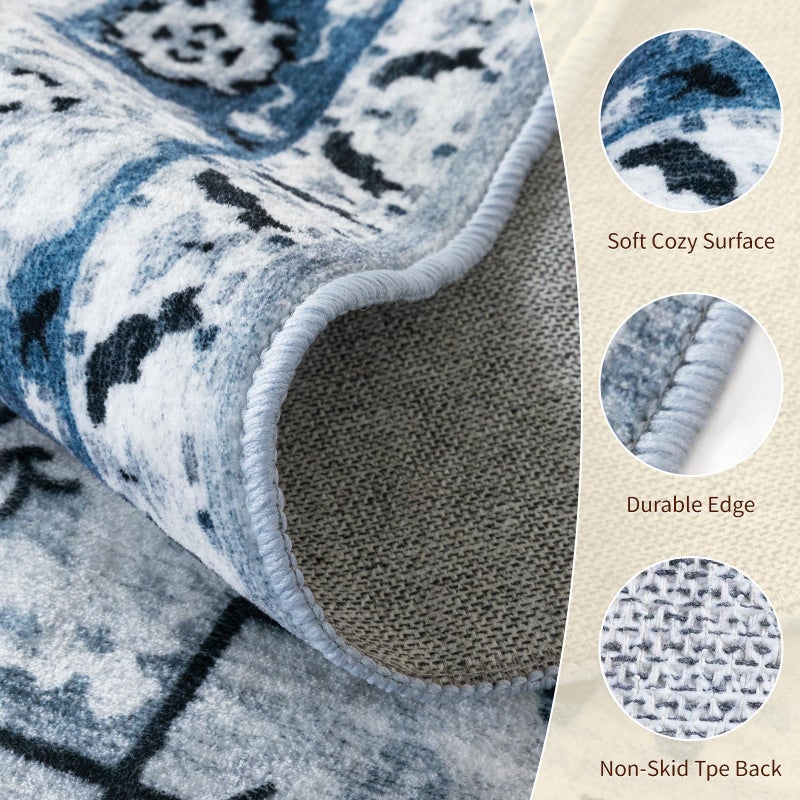 LBRO2M Boho Area Rug 8X10 Washable Rugs for Living Room Low Piles Indoor Rug, Non Slip Soft Carpet for Bedroom, Dining Room, Blue Rug Foldable Pet Friendly Area Rugs Stain Resistant (8'X10' Blue) - Image 5