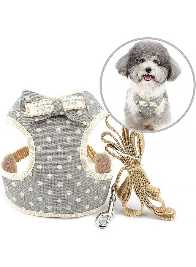 No Pull Small Dog Harness and Leash Set Escape Proof Puppy Cat Vest Harnesses for Walking Adjustable Cute Polka Dot Kitten Harness with Bowknot Soft Mesh Padded for Puppia Girl Boy Gray L - Image 1
