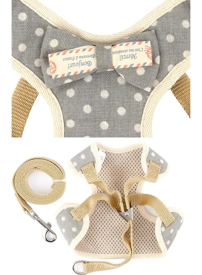 No Pull Small Dog Harness and Leash Set Escape Proof Puppy Cat Vest Harnesses for Walking Adjustable Cute Polka Dot Kitten Harness with Bowknot Soft Mesh Padded for Puppia Girl Boy Gray L - Image 4