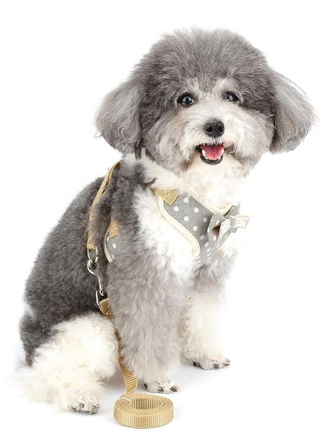 No Pull Small Dog Harness and Leash Set Escape Proof Puppy Cat Vest Harnesses for Walking Adjustable Cute Polka Dot Kitten Harness with Bowknot Soft Mesh Padded for Puppia Girl Boy Gray L - Image 3