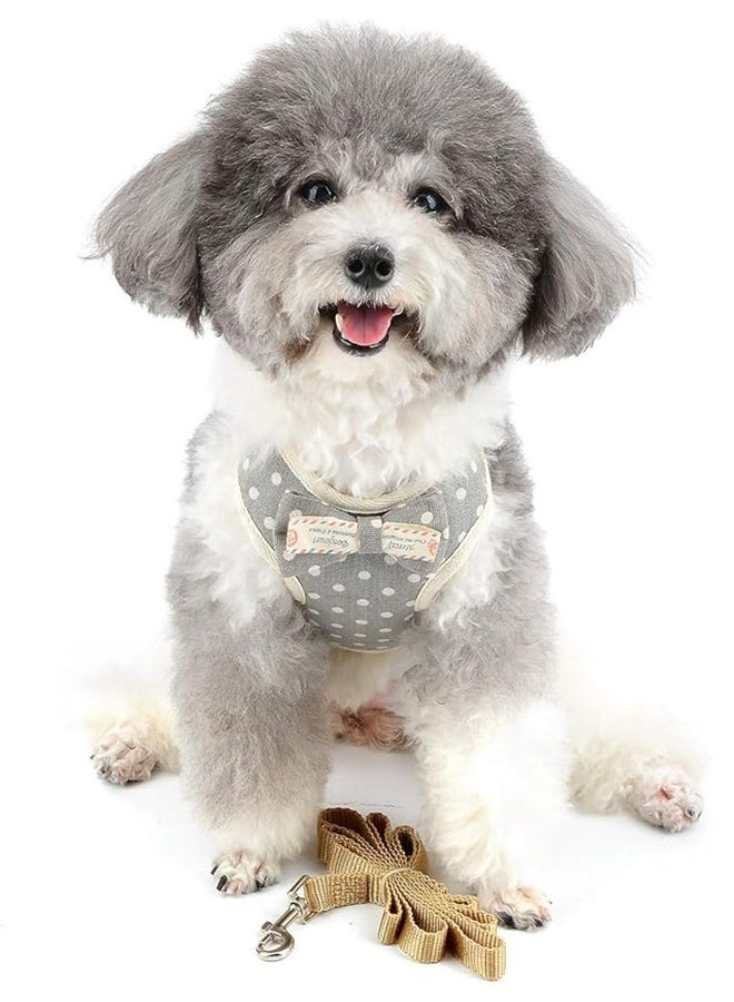 No Pull Small Dog Harness and Leash Set Escape Proof Puppy Cat Vest Harnesses for Walking Adjustable Cute Polka Dot Kitten Harness with Bowknot Soft Mesh Padded for Puppia Girl Boy Gray L - Image 2