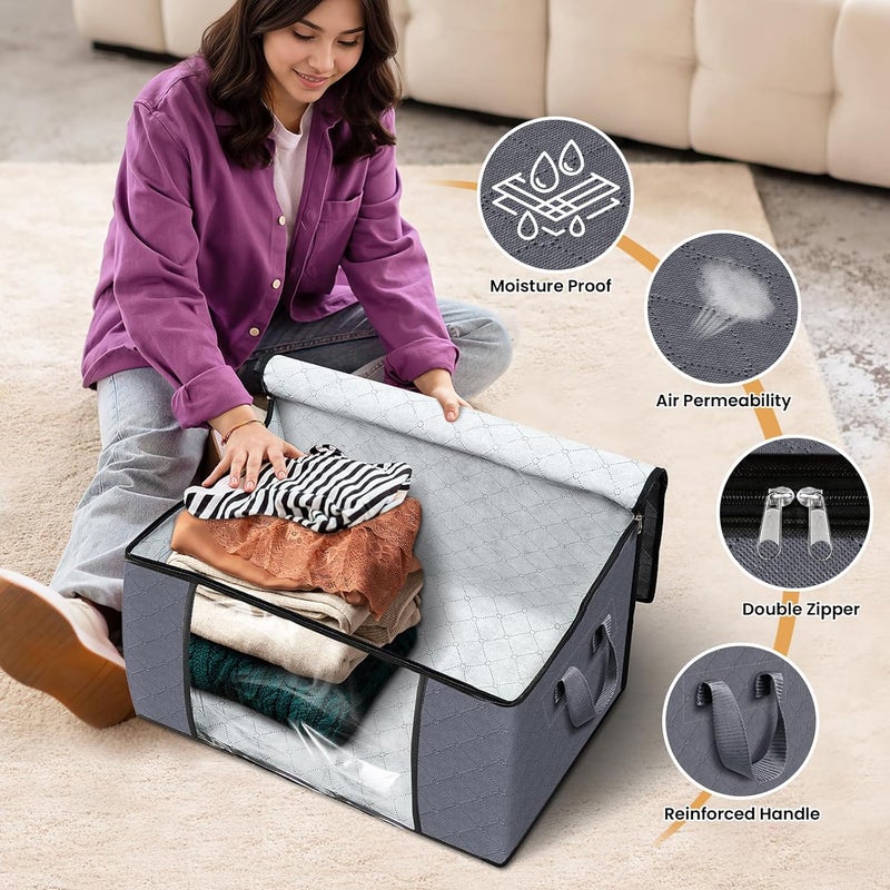 Fab totes 4Pack Clothes Storage Foldable Blanket Storage Bags Storage Containers for Organizing Bedroom Closet Clothing Comforter Organization and Storage with Lids and Handle Grey - Image 4