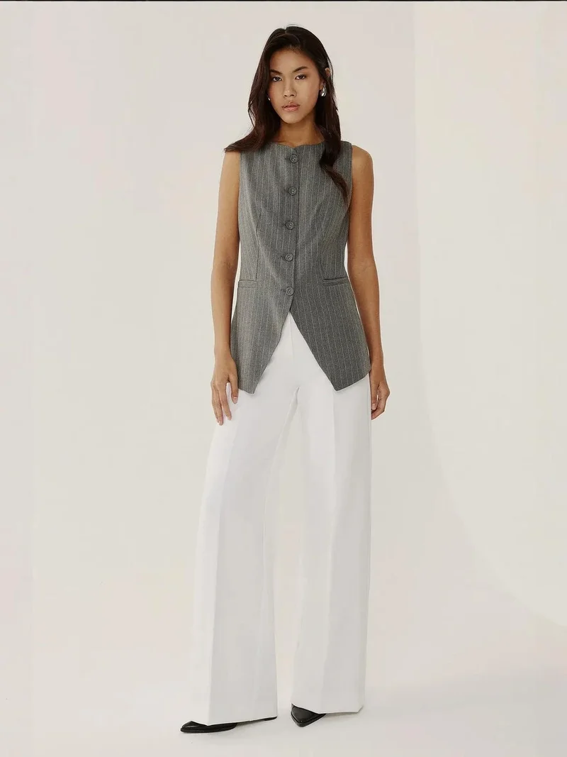 HICCUP Striped Round Neck Sleeveless Waistcoat