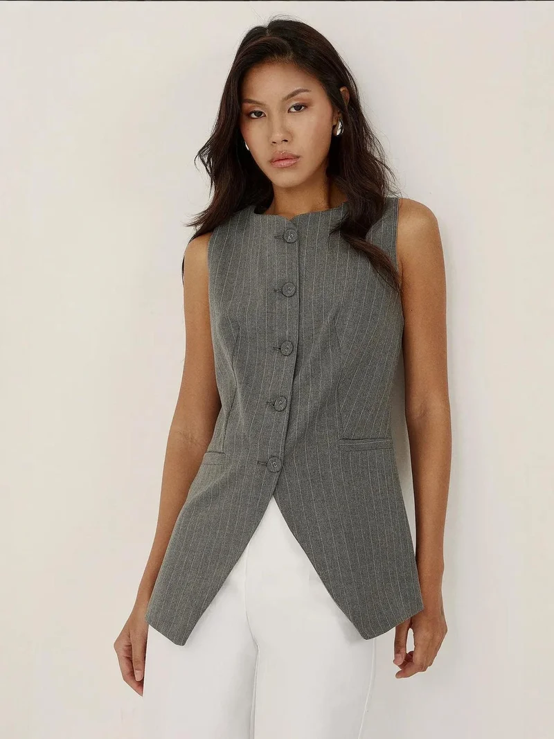 HICCUP Striped Round Neck Sleeveless Waistcoat