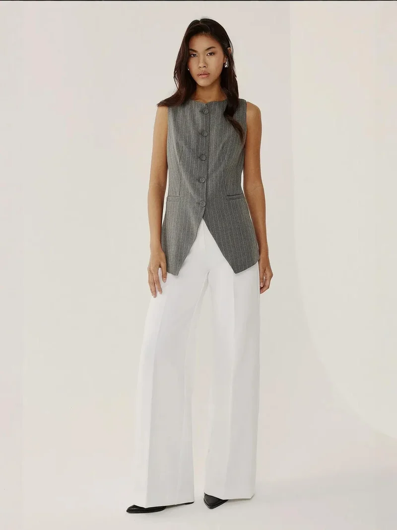 HICCUP Striped Round Neck Sleeveless Waistcoat