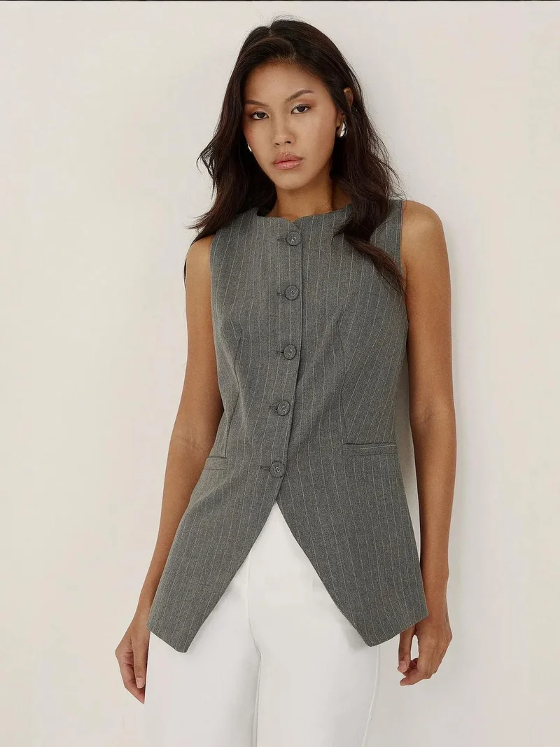 HICCUP Striped Round Neck Sleeveless Waistcoat