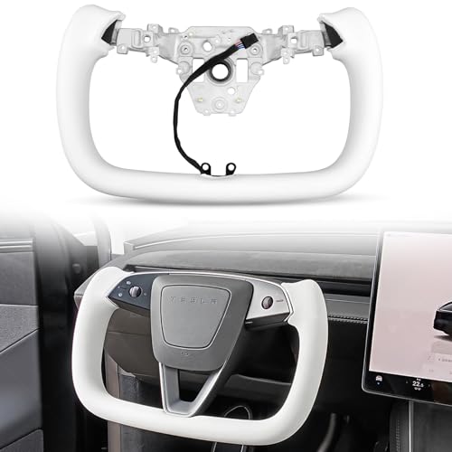 Tlyard Model Y Juniper Yoke Steering Wheel 2026 2025 Nappa Leather Steering Wheel for Tesla Model Y Juniper 2026 Accessories With Heating Function No Front Trim White Nappa Matte Carbon Fiber - Image 1