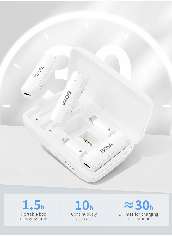 BOYA - BOYALINK White Wireless clip on Microphone for Wedding Vlog Interview, Portable Charging Case Switchable Adapters for iPhone Android Camera,Noise Reduction Quick Mute - Image 1