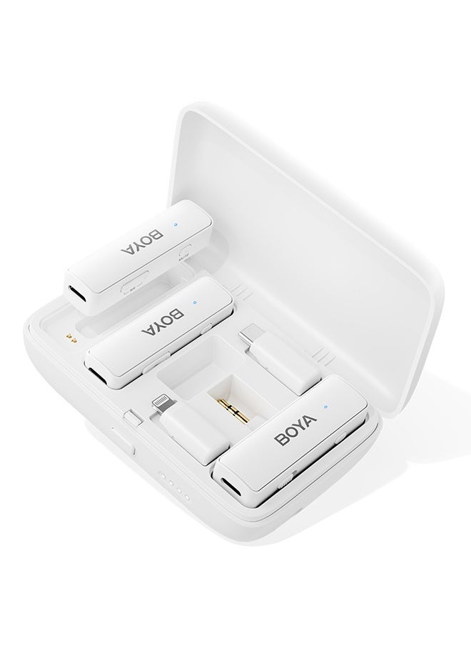 BOYA - BOYALINK White Wireless clip on Microphone for Wedding Vlog Interview, Portable Charging Case Switchable Adapters for iPhone Android Camera,Noise Reduction Quick Mute - Image 1