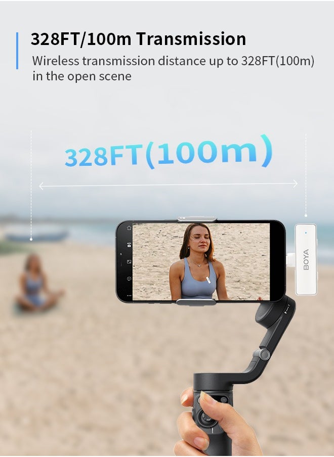 BOYA - BOYALINK White Wireless clip on Microphone for Wedding Vlog Interview, Portable Charging Case Switchable Adapters for iPhone Android Camera,Noise Reduction Quick Mute - Image 1