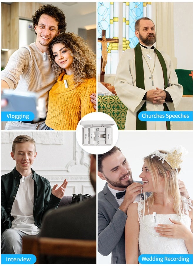 BOYA - BOYALINK White Wireless clip on Microphone for Wedding Vlog Interview, Portable Charging Case Switchable Adapters for iPhone Android Camera,Noise Reduction Quick Mute - Image 1