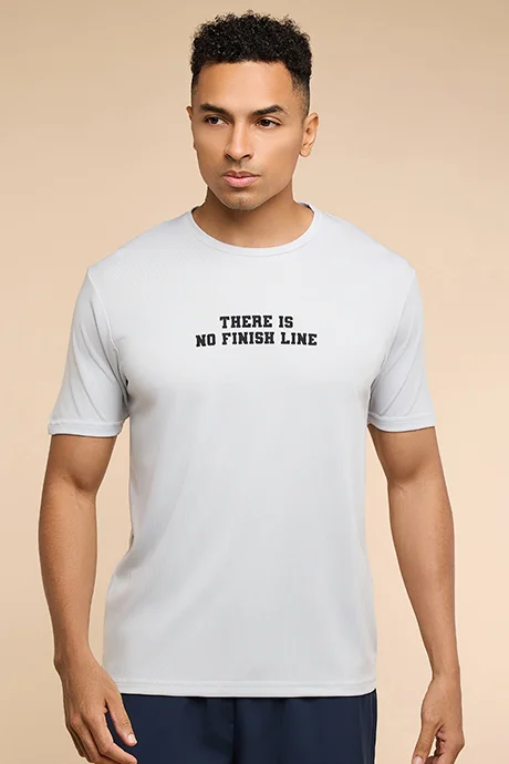أر أند بي Typography Print Active T-Shirt with Crew Neck and Short Sleeves