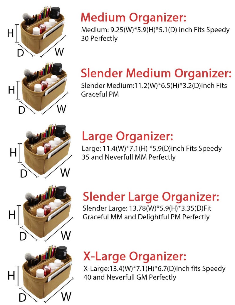 LEXSION Purse Organizer,Felt Bag Organizer Insert Purse Organizer For Speedy,Neverful,Tote,Handbag,Shaper 8023 Light Brown M - Image 2