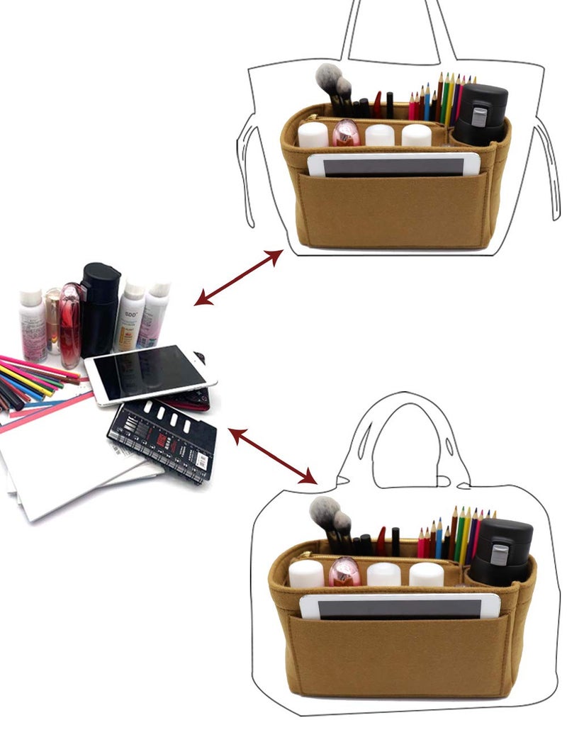 LEXSION Purse Organizer,Felt Bag Organizer Insert Purse Organizer For Speedy,Neverful,Tote,Handbag,Shaper 8023 Light Brown M - Image 4