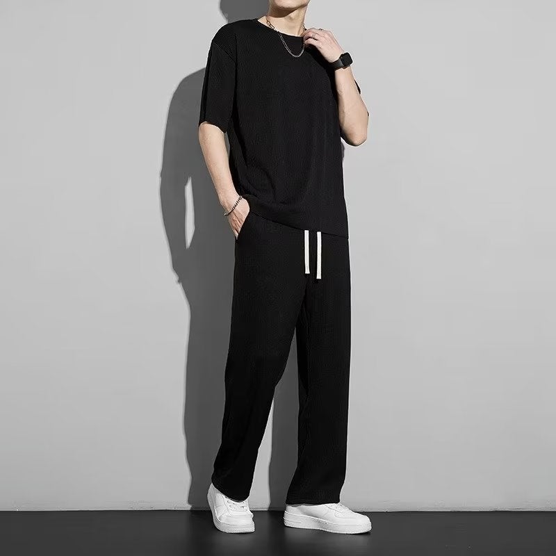 Mens 2024 Summer Ice Silk Sports Suit Black  - Image 1