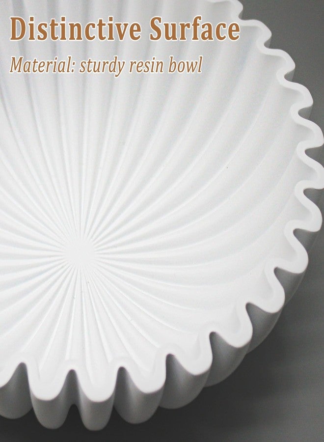 LIN CHUAN Ruffle Decorative Bowl, Large Fruit Bowl for Kitchen Counter, Stylish Key Bowl for Entry Table, Handcrafted Home Decor Display bowl, White - Image 2