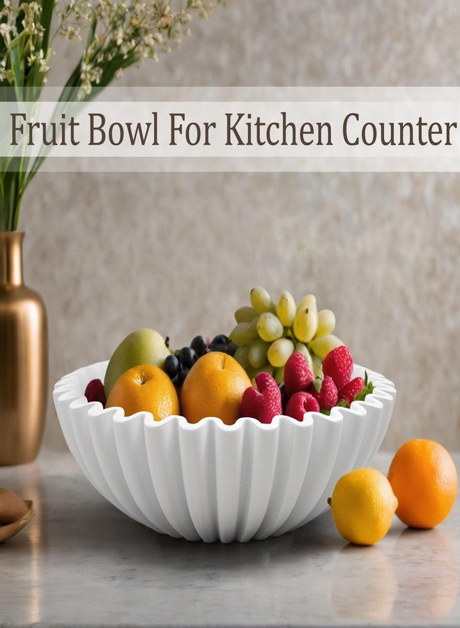 LIN CHUAN Ruffle Decorative Bowl, Large Fruit Bowl for Kitchen Counter, Stylish Key Bowl for Entry Table, Handcrafted Home Decor Display bowl, White - Image 5