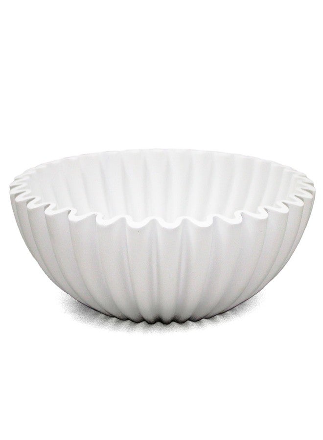 LIN CHUAN Ruffle Decorative Bowl, Large Fruit Bowl for Kitchen Counter, Stylish Key Bowl for Entry Table, Handcrafted Home Decor Display bowl, White - Image 1