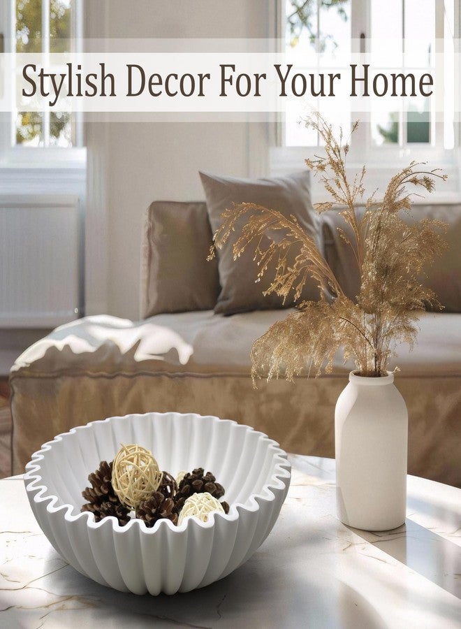 LIN CHUAN Ruffle Decorative Bowl, Large Fruit Bowl for Kitchen Counter, Stylish Key Bowl for Entry Table, Handcrafted Home Decor Display bowl, White - Image 4
