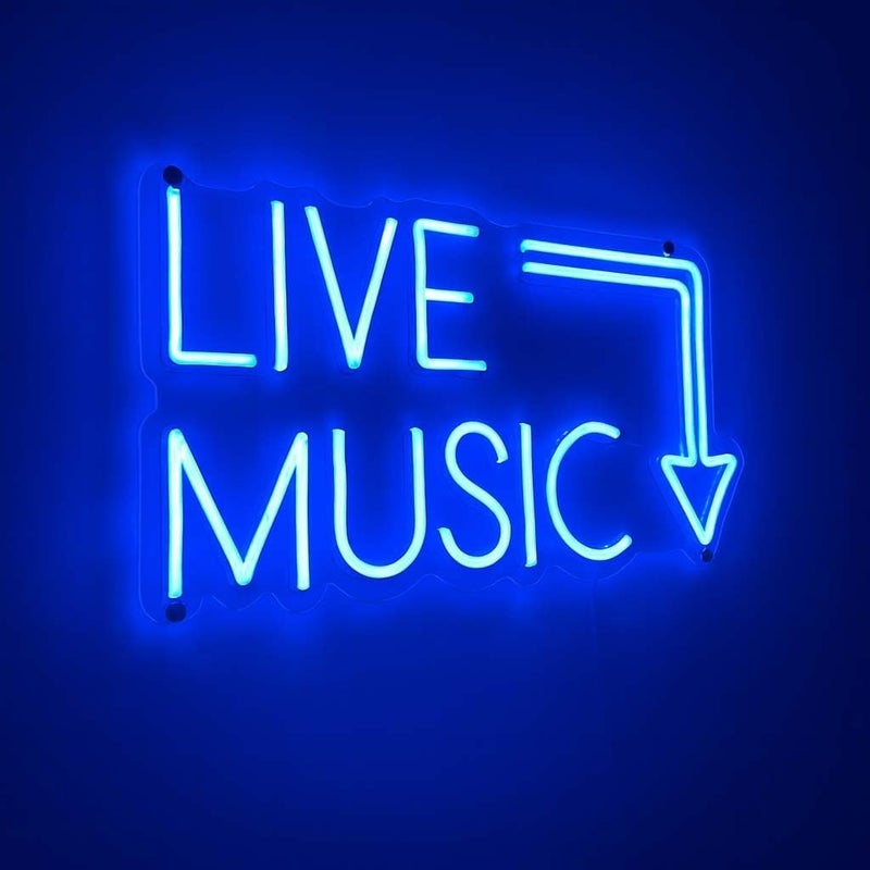 Horoof Home Live Music Neon LED Wall Light - 42.5 x 27.5 cm Blue Acrylic Sign with Down Arrow for Bars and Events - Image 3