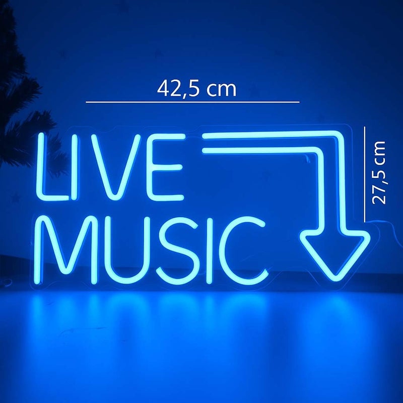 Horoof Home Live Music Neon LED Wall Light - 42.5 x 27.5 cm Blue Acrylic Sign with Down Arrow for Bars and Events - Image 2