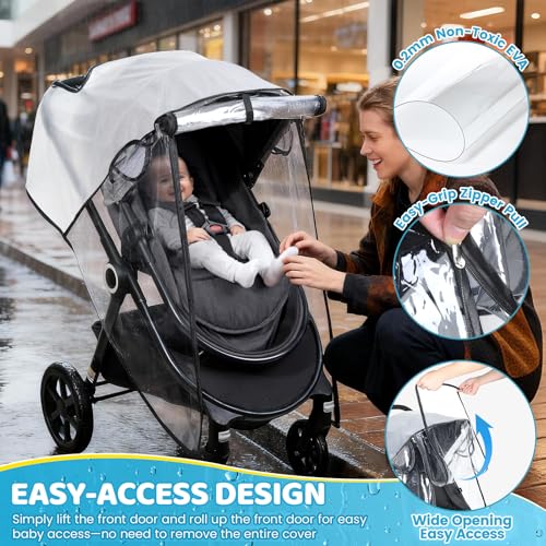 IvyWind Clear Stroller Rain Cover, Universal Stroller Accessories, Waterproof Travel Weather Shield with Breathable Ventilation and Easy Access, Thick EVA & PVC Protect from Wind, Dust and Snow - Image 2