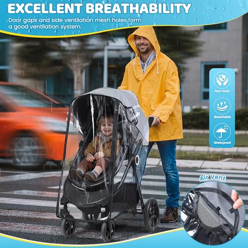 IvyWind Clear Stroller Rain Cover, Universal Stroller Accessories, Waterproof Travel Weather Shield with Breathable Ventilation and Easy Access, Thick EVA & PVC Protect from Wind, Dust and Snow - Image 3