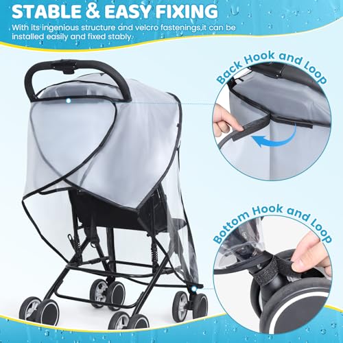 IvyWind Clear Stroller Rain Cover, Universal Stroller Accessories, Waterproof Travel Weather Shield with Breathable Ventilation and Easy Access, Thick EVA & PVC Protect from Wind, Dust and Snow - Image 5