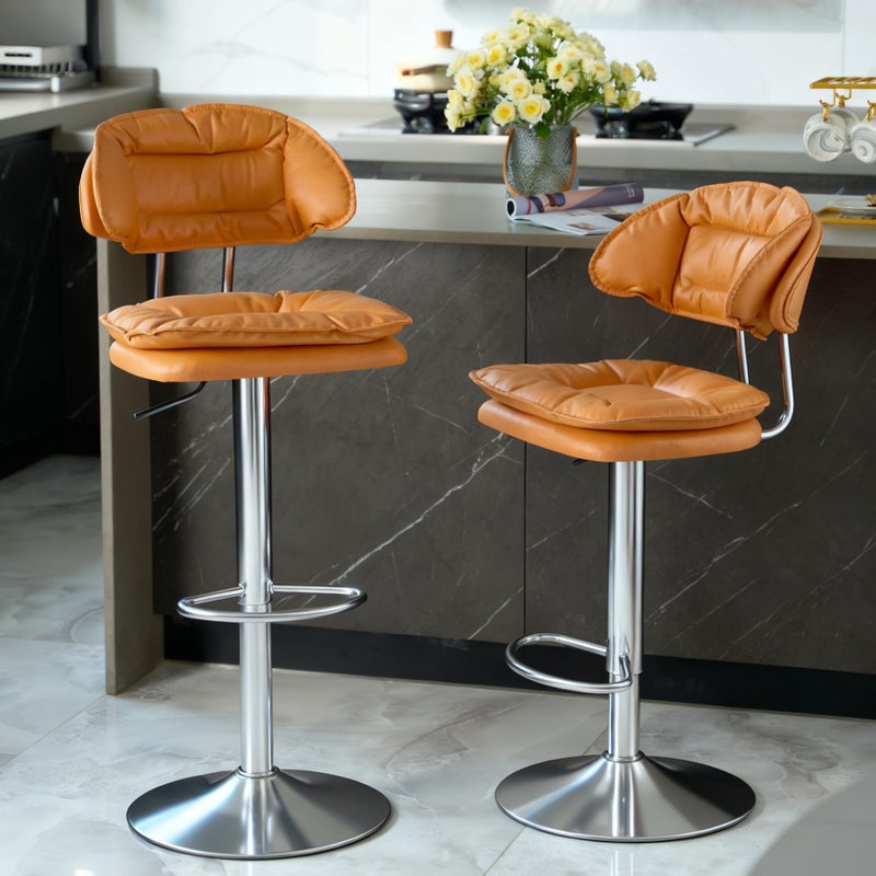 شاربدو كرسي بار 2PCS ، كرسي مستدير صغير عالي الظهر ، كرسي بار عالي قابل للتعديل مريح مع 360 درجة دوار مثالي للمطبخ المنزلي مقابل الطعام كرسي مساند القدم العالي - Image 2