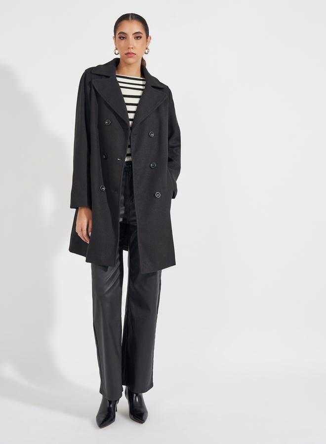 Styli Regular Fit Longline Double Breasted Wool Like Coat - Image 1