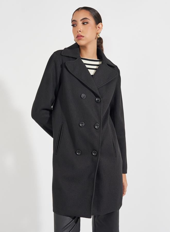 Styli Regular Fit Longline Double Breasted Wool Like Coat - Image 3