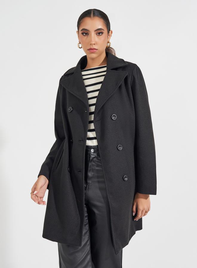 Styli Regular Fit Longline Double Breasted Wool Like Coat - Image 2