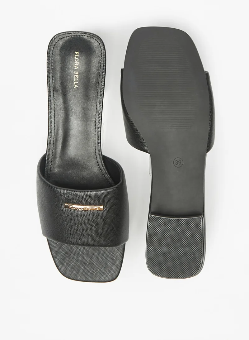 Flora Bella By Shoexpress Womens Logo Detail Slip On Sandals With Block Heels By Shoexpress