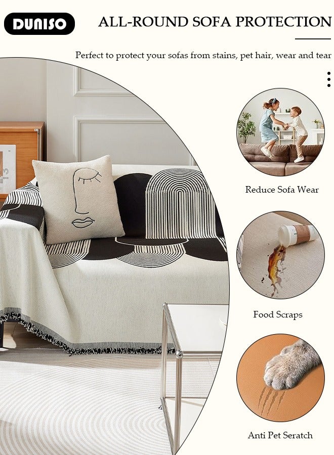 DUNISO (180*300cm) Double Sided Chenille Sofa Cover, Washable Geometric Stylish Couch Cover,Tassel Pattern Sofa Cover,Four Seasons Washable Sofa Blanket, Couch Furniture Protector, Non Slip Sectional Sofa Slipcover - Image 4