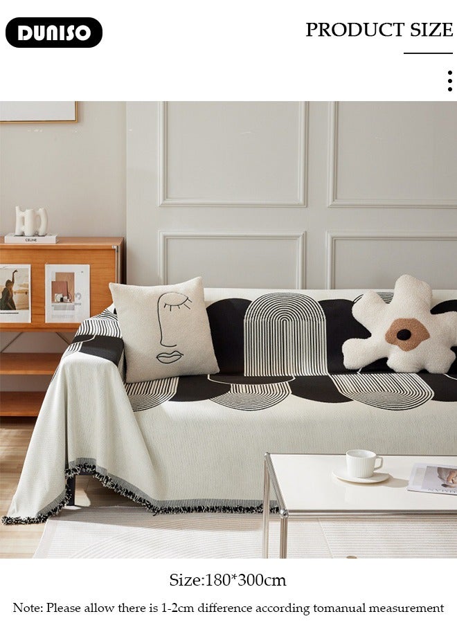 DUNISO (180*300cm) Double Sided Chenille Sofa Cover, Washable Geometric Stylish Couch Cover,Tassel Pattern Sofa Cover,Four Seasons Washable Sofa Blanket, Couch Furniture Protector, Non Slip Sectional Sofa Slipcover - Image 2