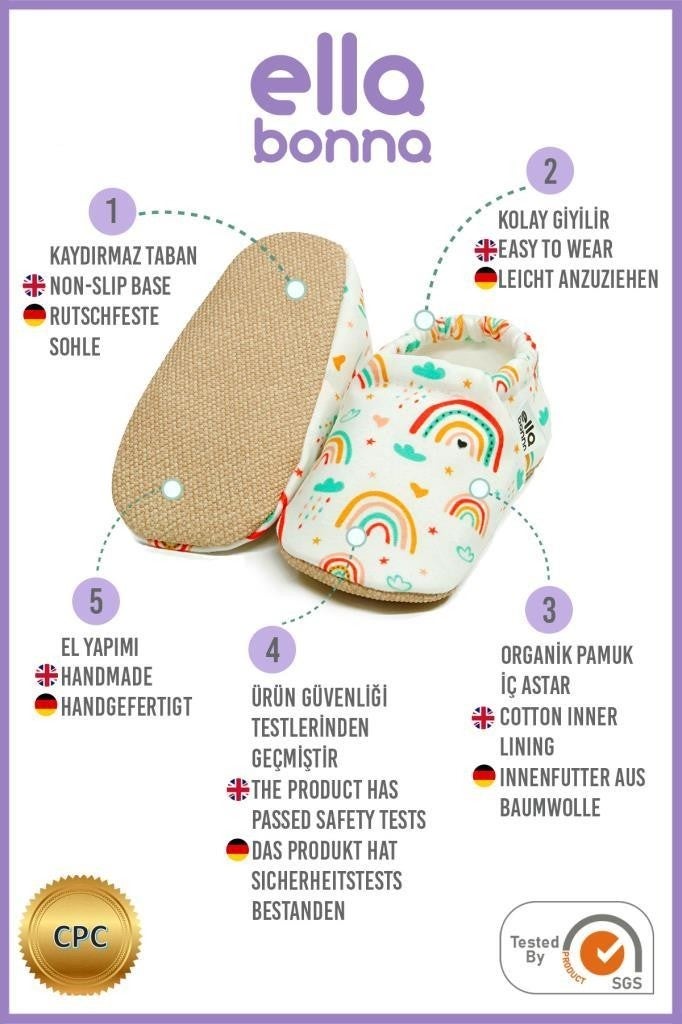 Ella Bonna Patterned Baby Booties, Non-Slip Sole, Home Nursery Shoes Slippers, Rainbow  - Image 4