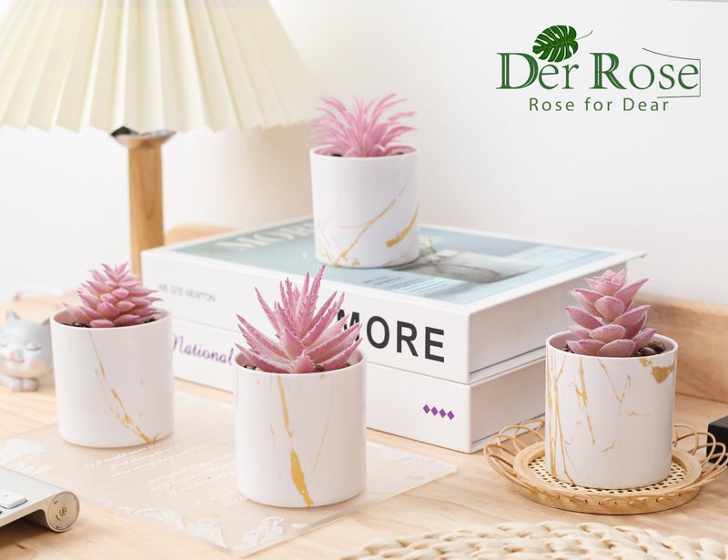 Der Rose 4 Packs Fake Succulents Plants Artificial Indoor for Pink Room Bathroom Decor Office Desk Accessories for Women - Image 3