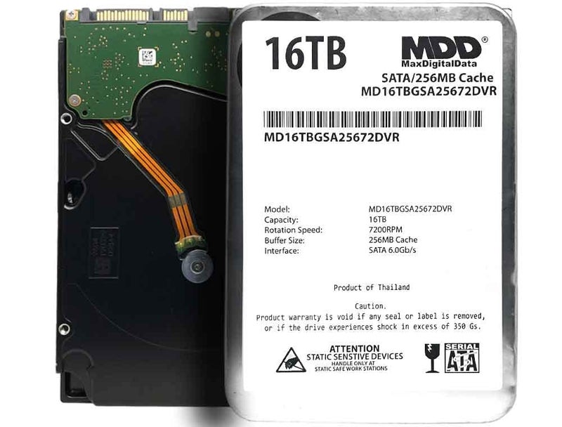 MDD MAXDIGITALDATA MDD 16TB 7200RPM 256MB Cache SATA 6.0Gb/s 3.5inch Internal Hard Drive for Surveillance Storage (MD16TGSA25672DVR) - 3 Years Warranty (Renewed) - Image 1